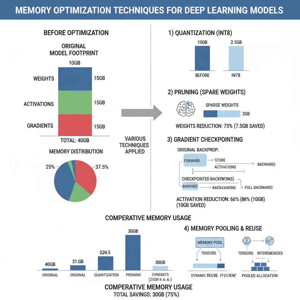 Memory Usage Analysis displaying detailed breakdown of memory consumption patterns across different optimization levels, showing memory efficiency improvements and resource utilization optimization